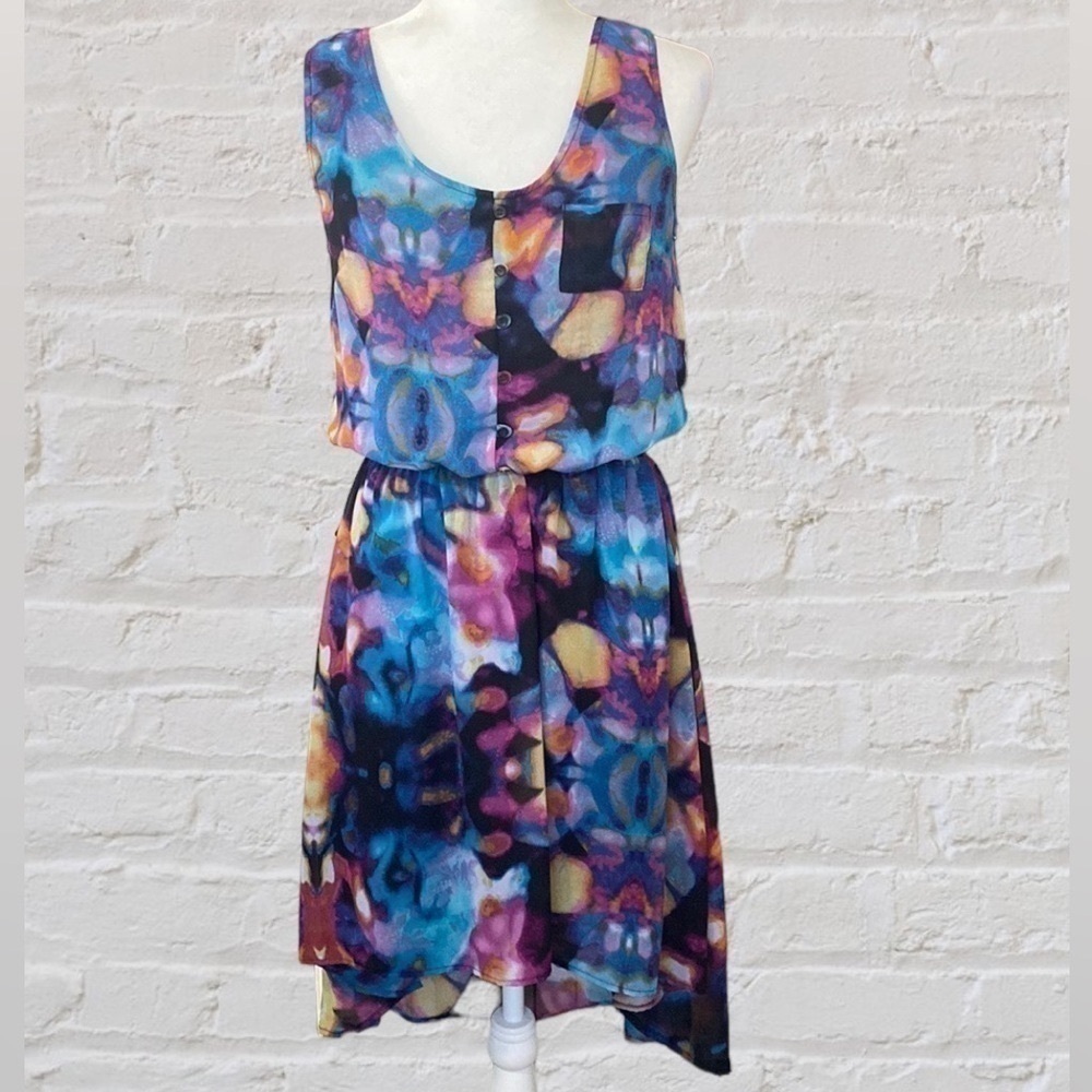 Watercolor Multicolor Abstract High Low Bohemian Whimsical Dress Spring Colorful